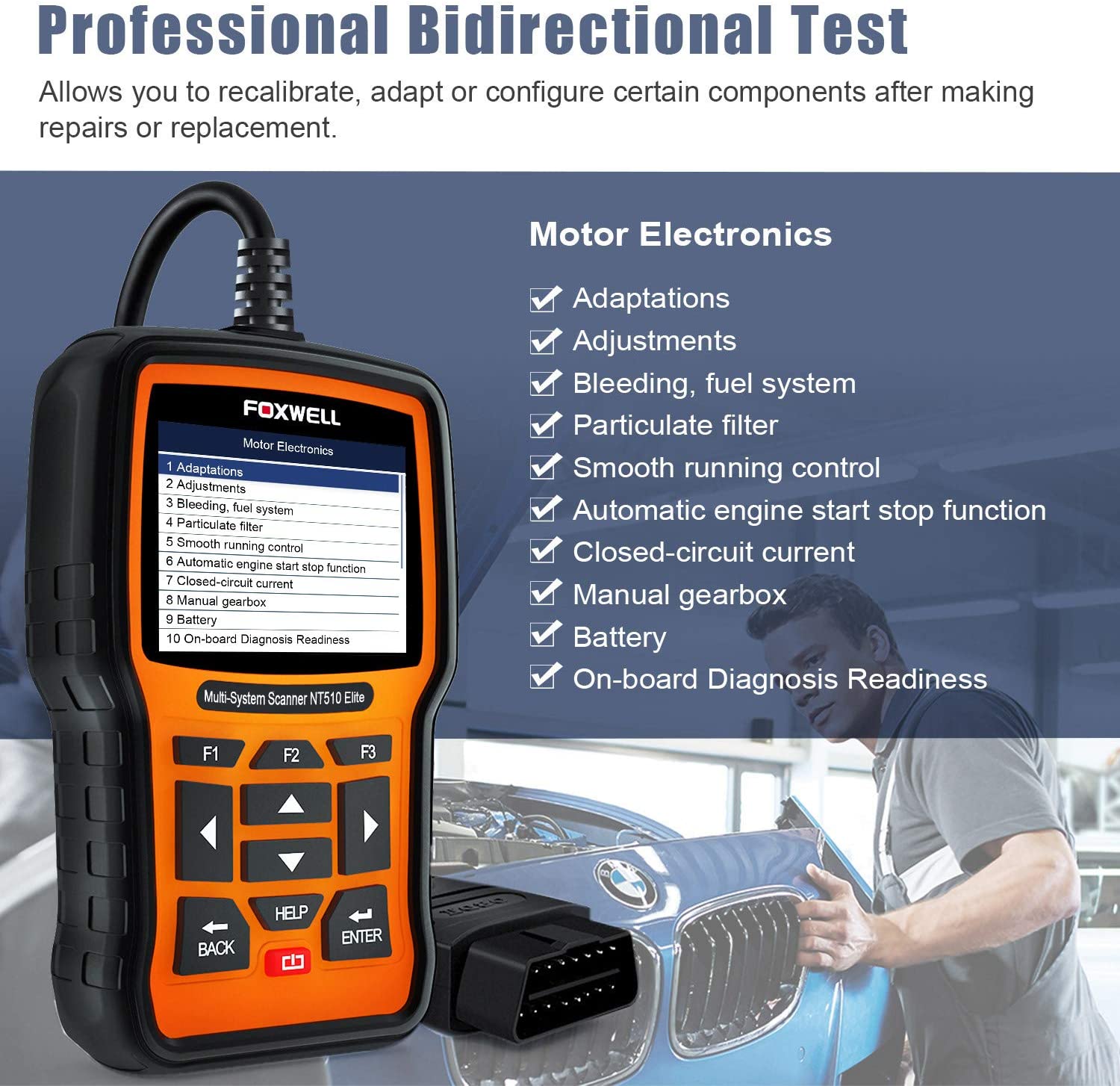 FOXWELL NT510 Elite OBD 2 Automotive Scanner Code Reader SAS DPF Injector BRT Oil 13 Reset Service OBD2 Diagnostic Tool