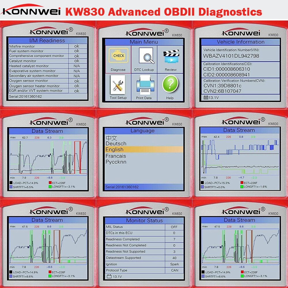 KONNWEI KW830 OBD 2 EOBD CAN Scanner Tool Auto Code Reader Odb2 Diagnostic Tool Car Scanner Tools Diagnostic Scanner  Car Tools