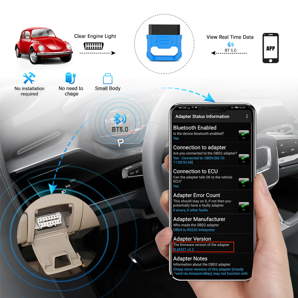 Mini OBD II Car Diagnostic Scanner OBD2 Auto Code Reader V018 ELM327 V2.2 Bluetooth 5.0 Repair Tools For Android/IOS