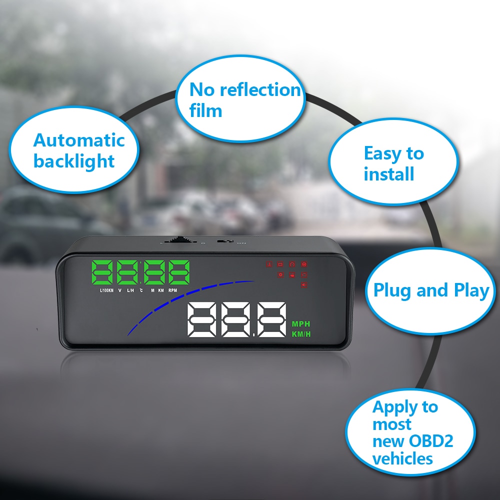 P9 Car HUD Head Up Display OBD Smart Digital Meter For Most OBD2 EUOBD Cars P9 HD Projector Display The Car Dashboard