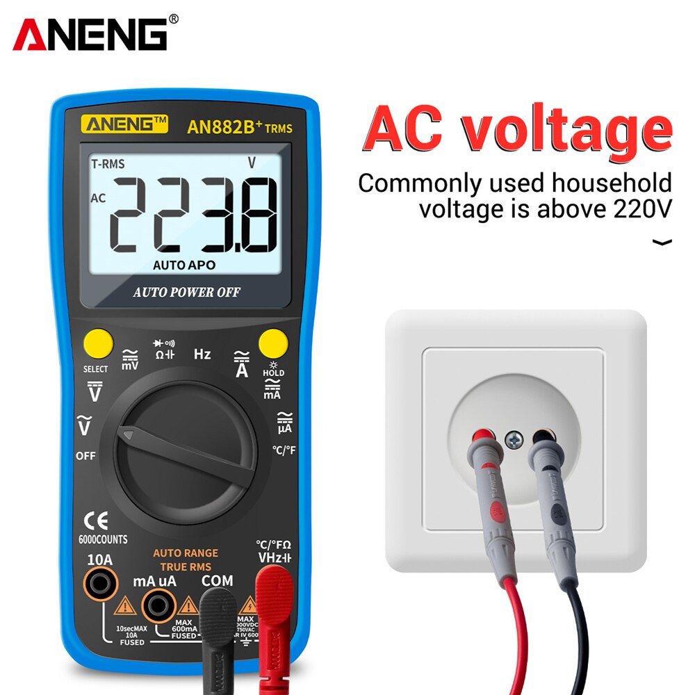 ANENG AN882B+ Digital 6000 Count Professional Multimeter True RMS ACDC Voltage Current  Multimetro Auto Transistor Temp Tester