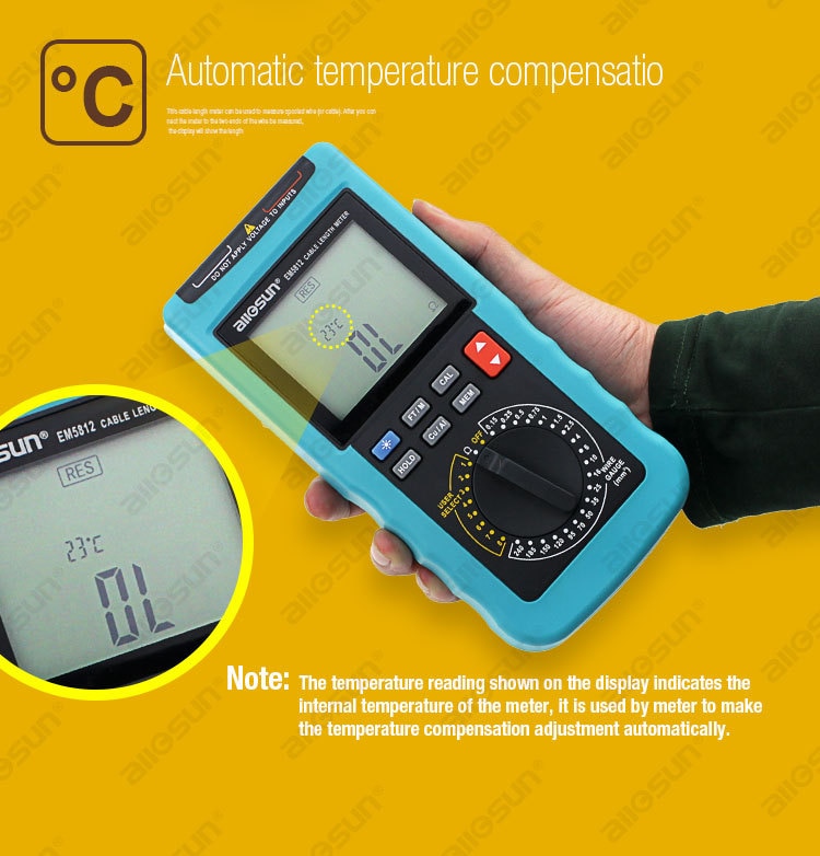 Modern Digital Cable Length Meter 4 1/2 Digit Display Automatic Temperature Compensation 20 Pre-Set Wire Gauge EM5812