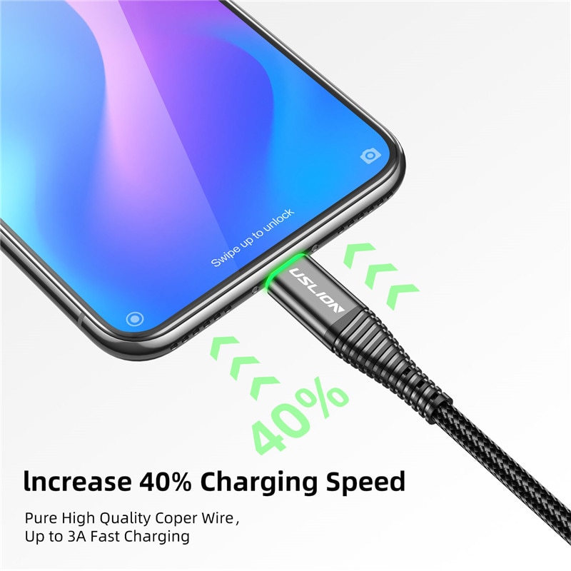 0.5m/1m/2m LED 3A USB Type C Cable Fast Charge Wire for Samsung Galaxy Xiaomi Huawei Note 7 Data USB-C Cable Charger Cord