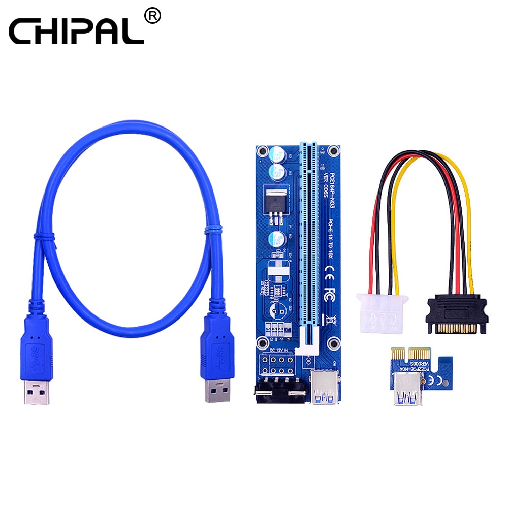 0.6M 1M VER006S PCI-E 1X to 16X Riser Card PCIe Extender SATA to 4Pin Power USB 3.0 Cable for Video Graphics Card