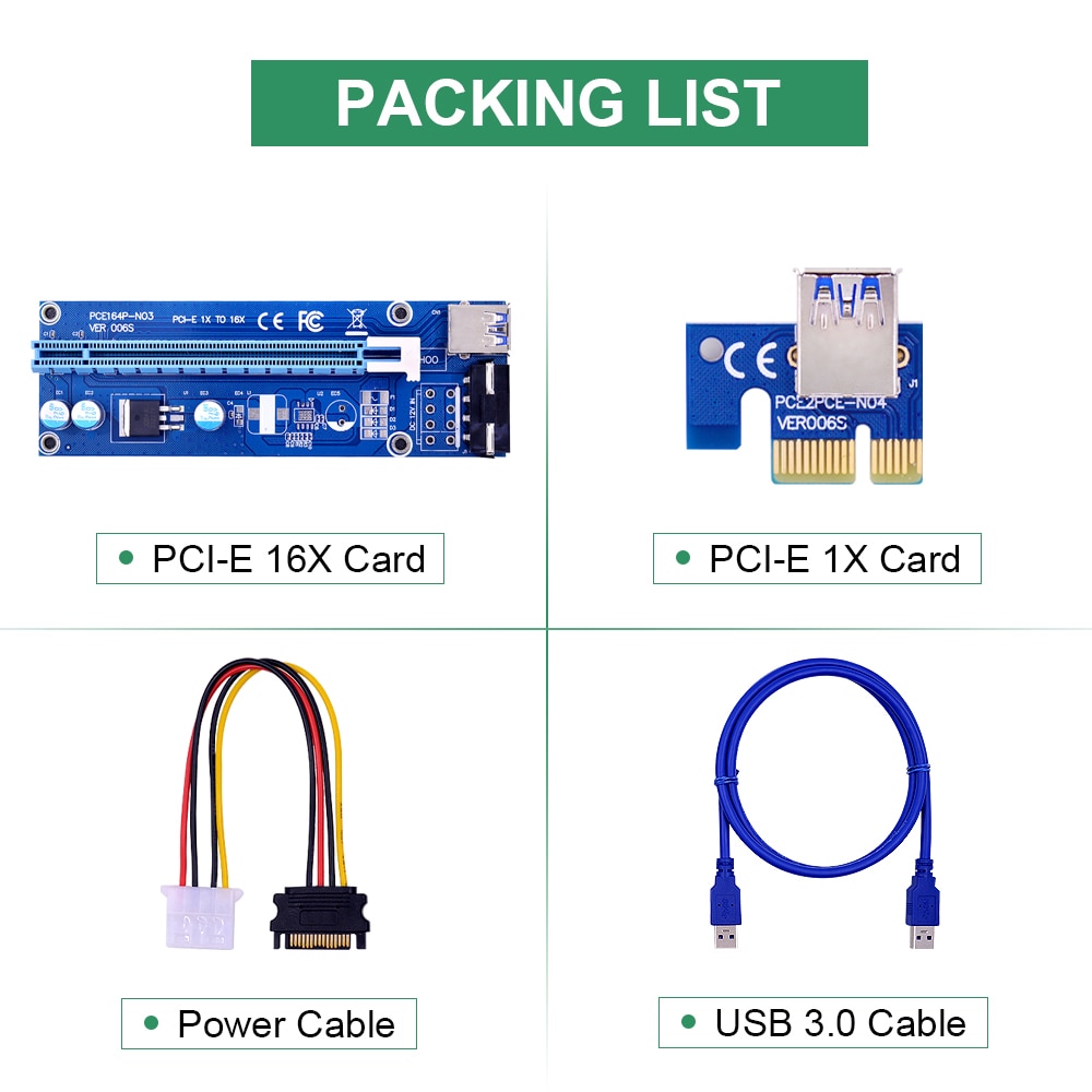 0.6M 1M VER006S PCI-E 1X to 16X Riser Card PCIe Extender SATA to 4Pin Power USB 3.0 Cable for Video Graphics Card