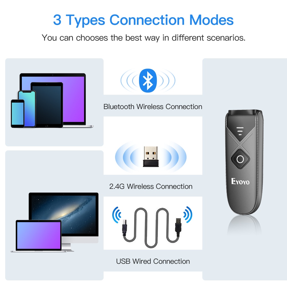 EY-015L Mini Portable 1D Bluetooth Barcode Scanner 2.4G Wireless Bluetooth Wireless & USB wired Barcode Reader Laser Scanner