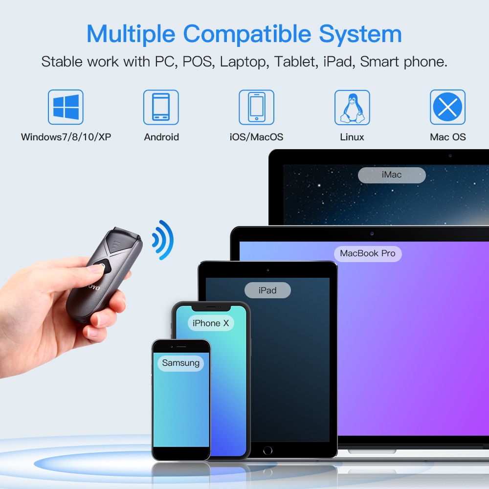 EY-015L Mini Portable 1D Bluetooth Barcode Scanner 2.4G Wireless Bluetooth Wireless & USB wired Barcode Reader Laser Scanner
