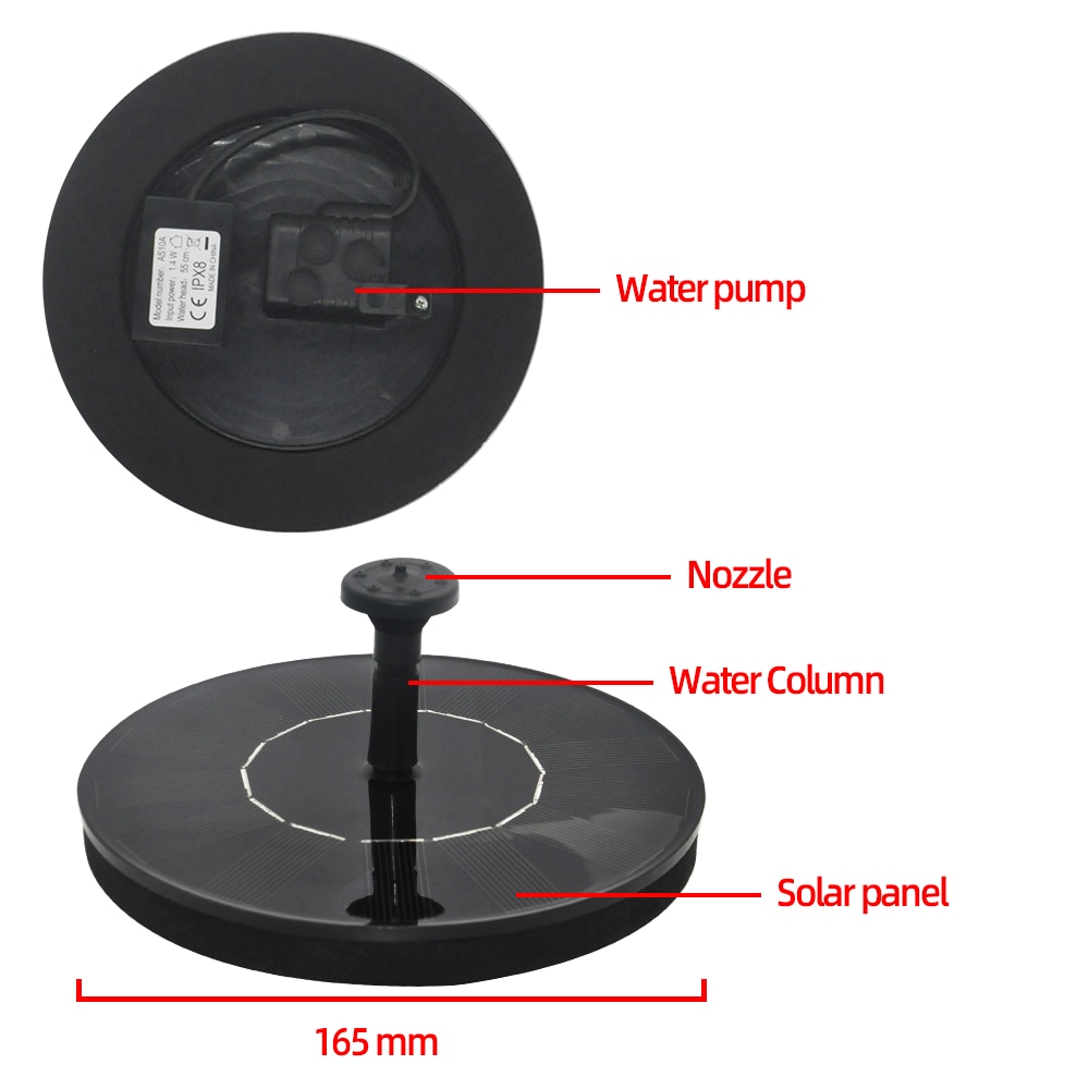 1.4W 7V Solar Fountain Round Solar powered Fountain Pump Solar Water Fountain Garden Pool Solar Panel Fountain Floating Fountain