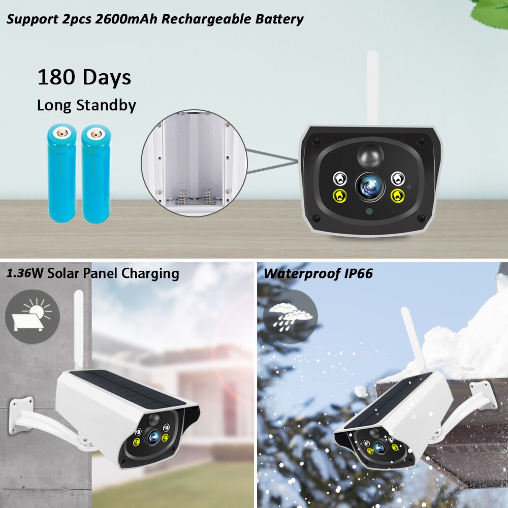 1080P Wireless Solar WiFi Camera Outdoor Charging Battery Security IP Camera PIR Human Motion Detection Bullet CCTV Surveillance