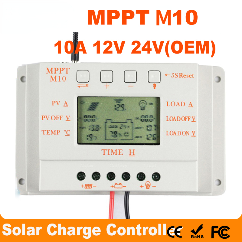 10A MPPT M10 Solar Charge Controller 12V 24VSolar Panel Battery Regulator LCD Display Dual Timer Function New Arrival