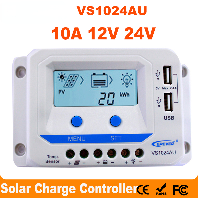 ViewStar 10A Solar Charge and Discharge Controller 12V 24V Auto Universal LCD Controller Dual USB PWM Regulator VS1024AU