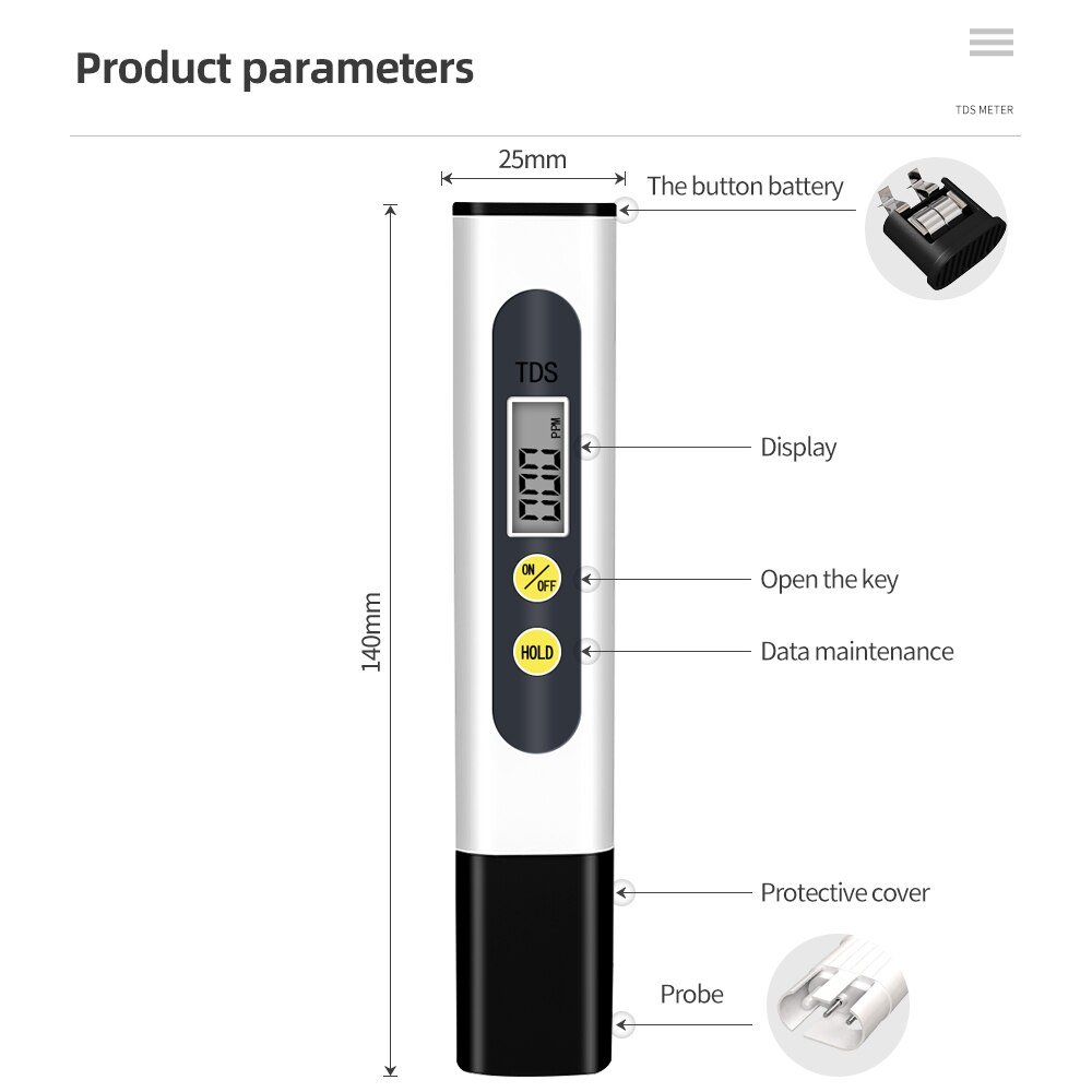 Portable Pen Digital TDS meter Water tester Filter Measuring Water Quality Purity Tester the white color