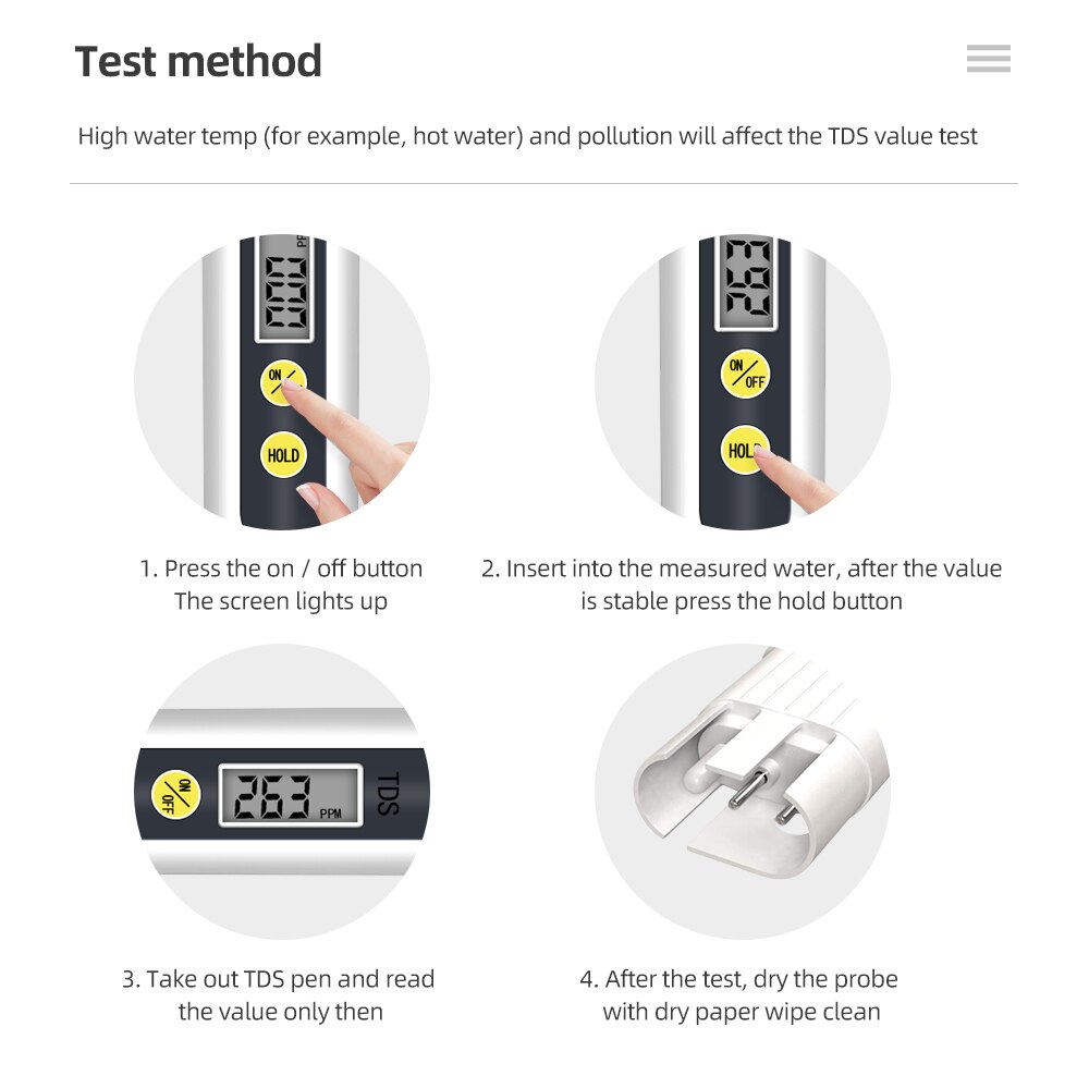 Portable Pen Digital TDS meter Water tester Filter Measuring Water Quality Purity Tester the white color