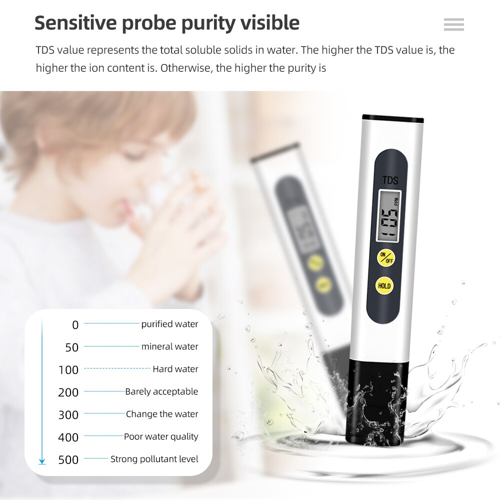 Portable Pen Digital TDS meter Water tester Filter Measuring Water Quality Purity Tester the white color
