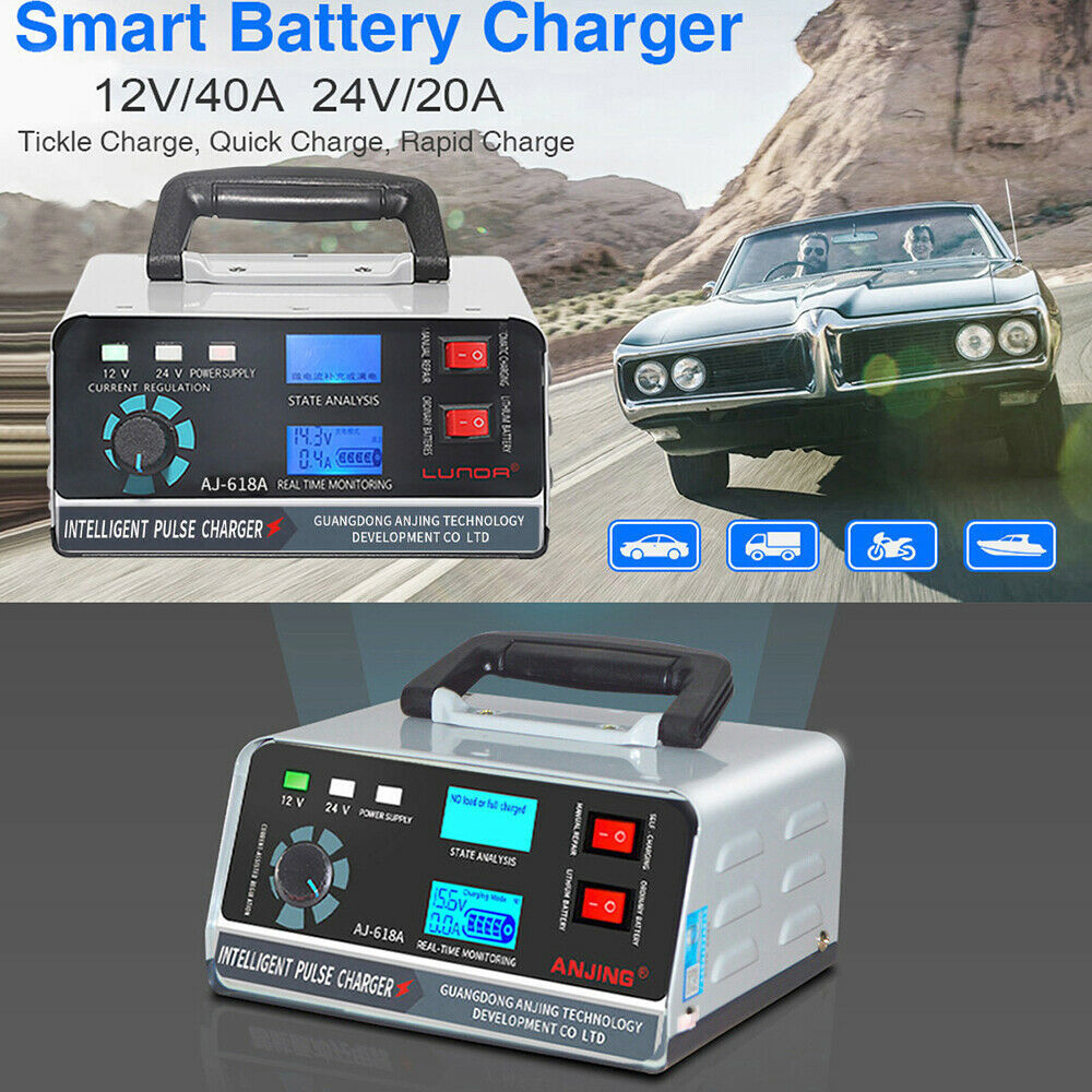 12V/24V Car Battery Charger Large Power 400W Battery Charger Trickle Smart Pulse Repair for Car SUV Truck Boat Motorcycle