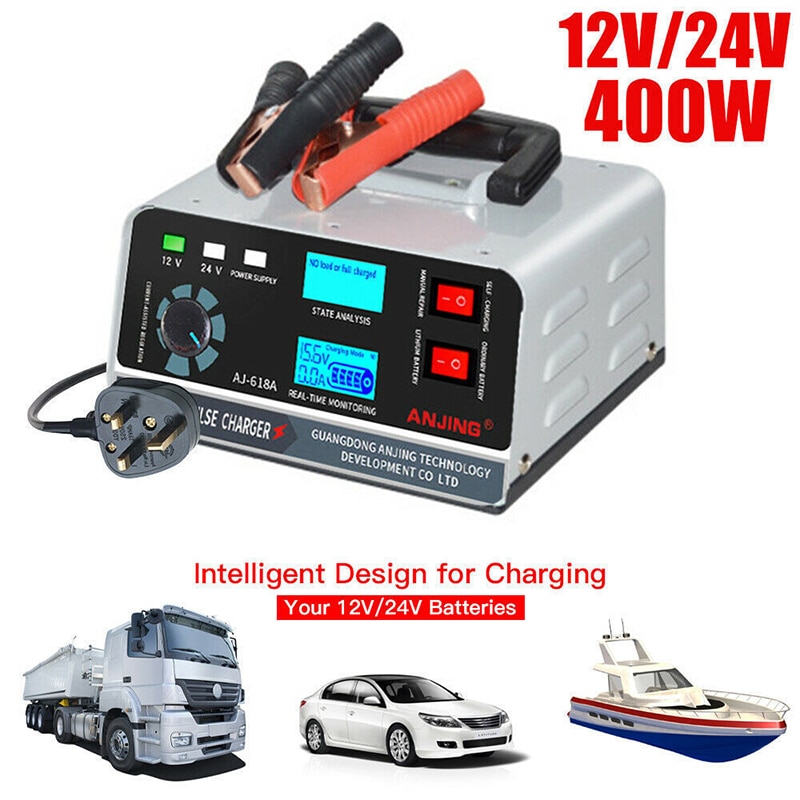 12V/24V Car Battery Charger Large Power 400W Battery Charger Trickle Smart Pulse Repair for Car SUV Truck Boat Motorcycle