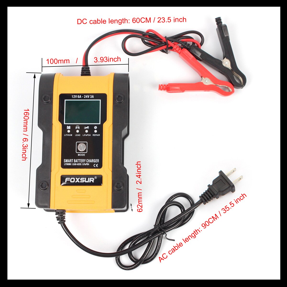 12V 24V Car Battery Charger, 6A 12.6V Lithium Battery Charger & Maintainer, 7-Stage Car & Motorcycle Battery Charger