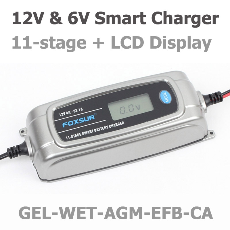 12V 4A 6V 1A 11-stage Smart Battery Charger, Toy & Car AGM GEL WET EFB Battery Charger, LCD Intelligent Battery Charger