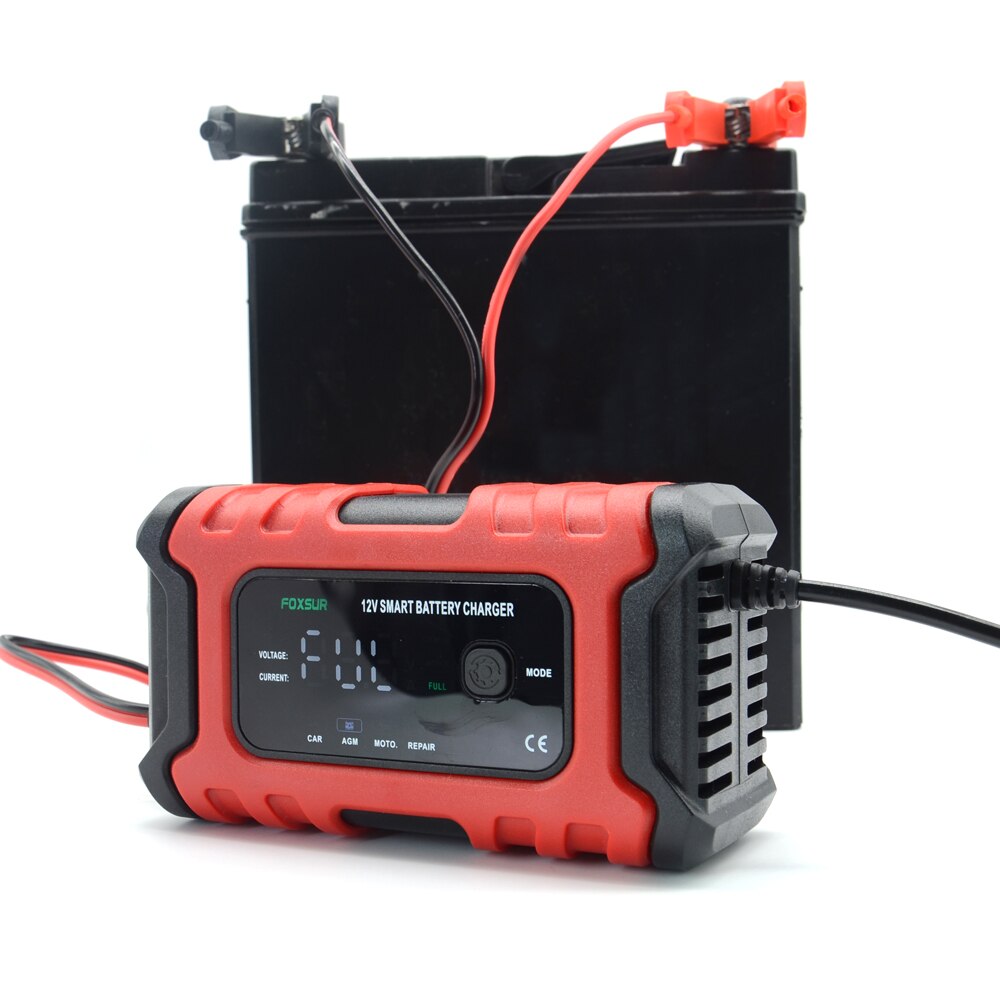 12V 6A Smart Battery Charger with LED Display, Motorcycle & Car Battery Charger 12V AGM GEL WET Lead Acid Battery Charger