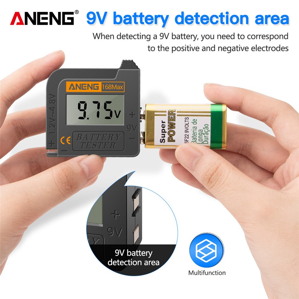 ANENG 168Max Digital Lithium Battery Tester Capacity Universal Test Checkered Load Analyzer Display Check AAA AA Button Cell