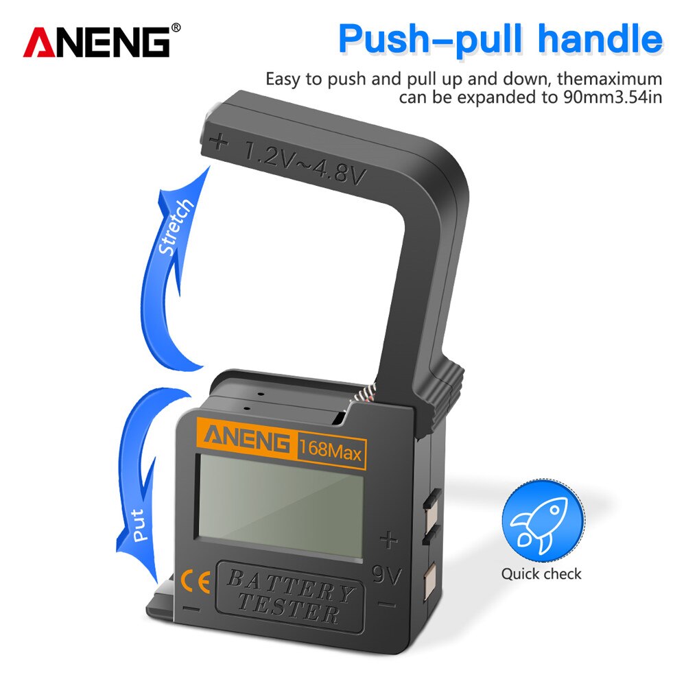 ANENG 168Max Digital Lithium Battery Tester Capacity Universal Test Checkered Load Analyzer Display Check AAA AA Button Cell
