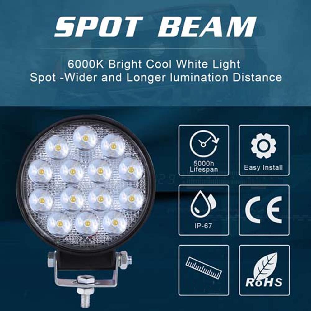 16Leds 42W Offroad Work Light Round 12V 24V Led Work Lamp For Tractors Spotlight Led For 4x4 ATV UTV Truck Tractor