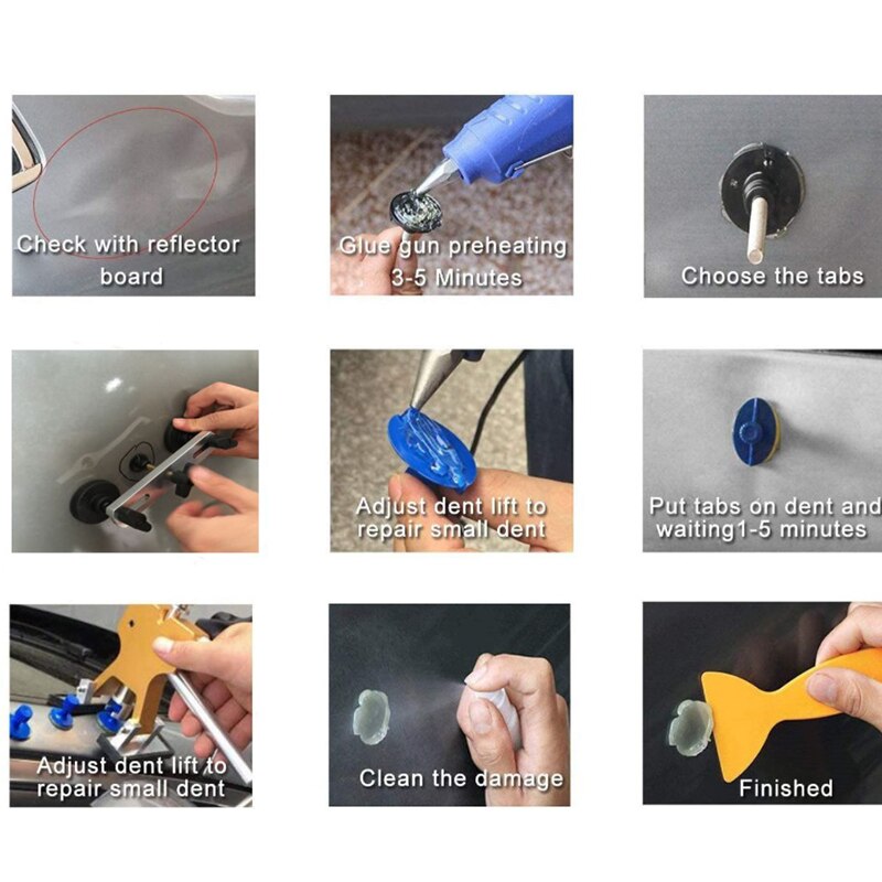 18Pcs Suit Glue Pulling Tabs Glue Tabs Auto Body Dent Repair Tool Pulling Tabs Car Dent Removal Body Repair Kit Automobile