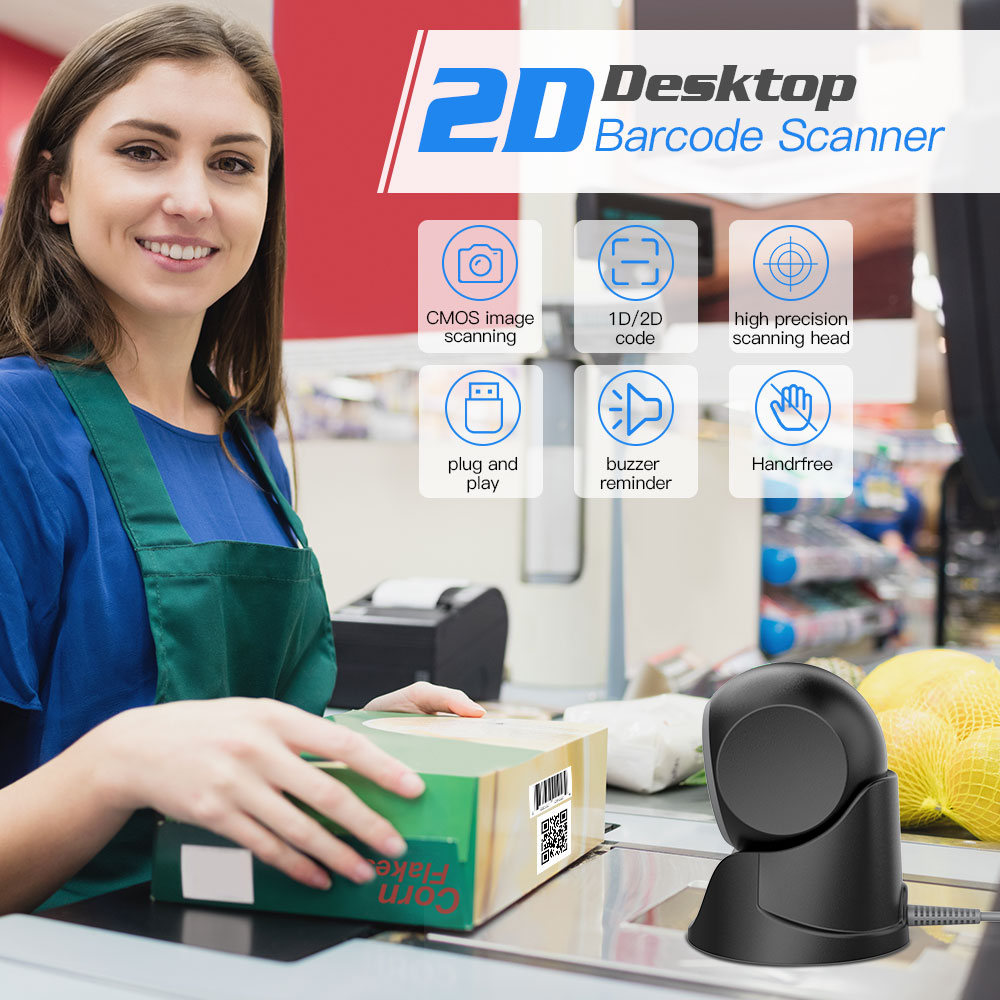 EY-7130 1D 2D Desktop Barcode Scanner, with Automatic Sensing Scanning Omnidirectional Hands-Free Barcode Reader QR Platform Scan