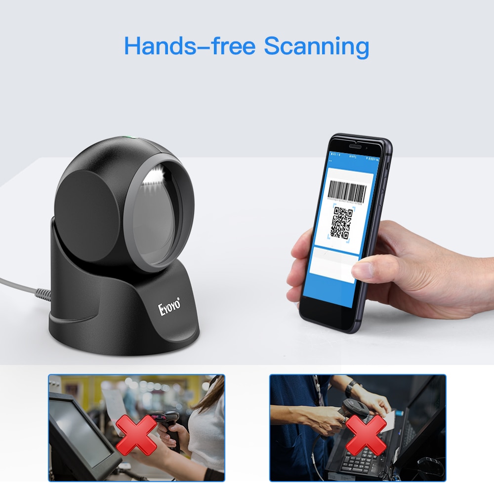 EY-7130 1D 2D Desktop Barcode Scanner, with Automatic Sensing Scanning Omnidirectional Hands-Free Barcode Reader QR Platform Scan