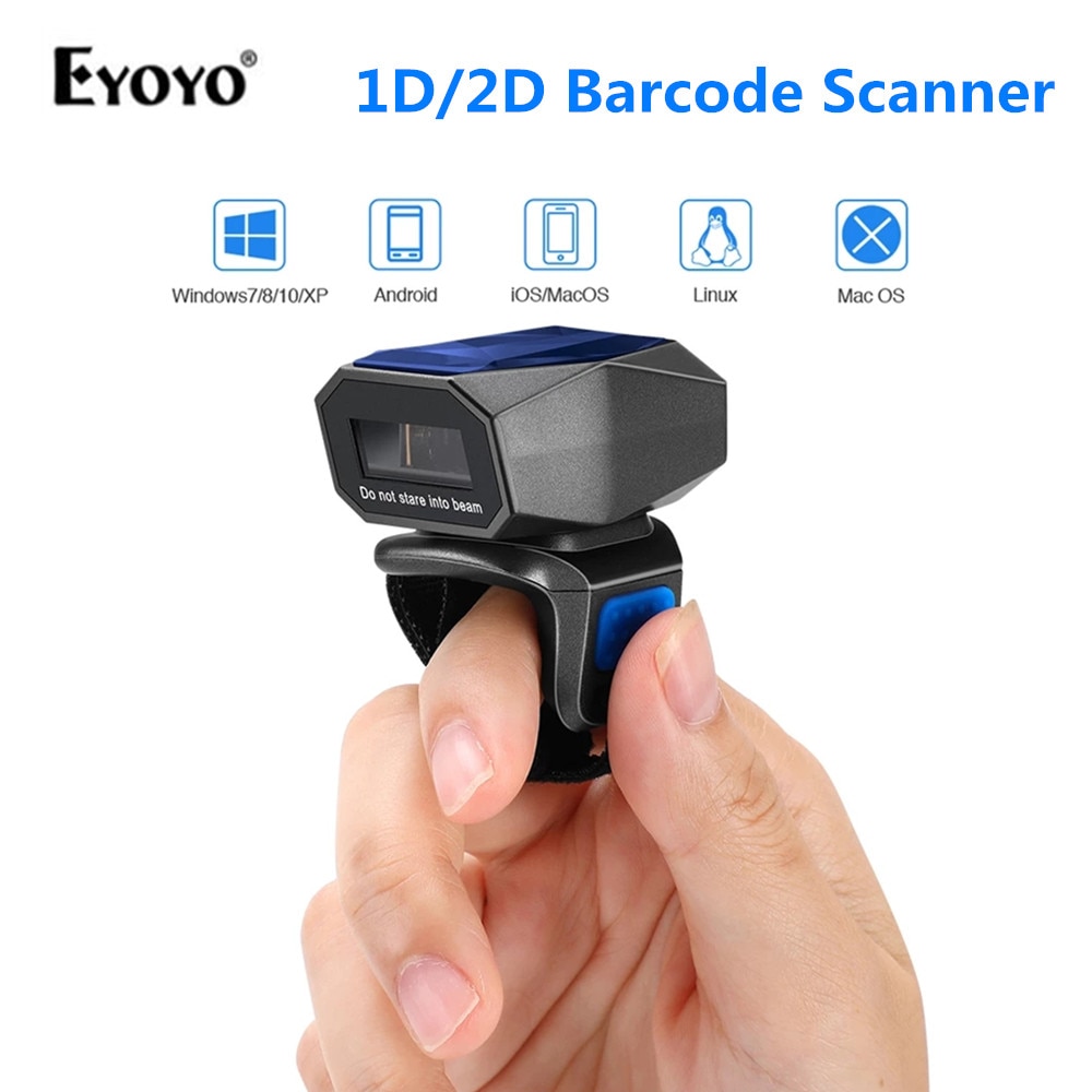 EY-016LP 1D 2D Wearable Ring Barcode Scanner Upgrade Portable Mini Finger Bar Code Reader 2.4GHz Wireless Bluetooth USB Scanner