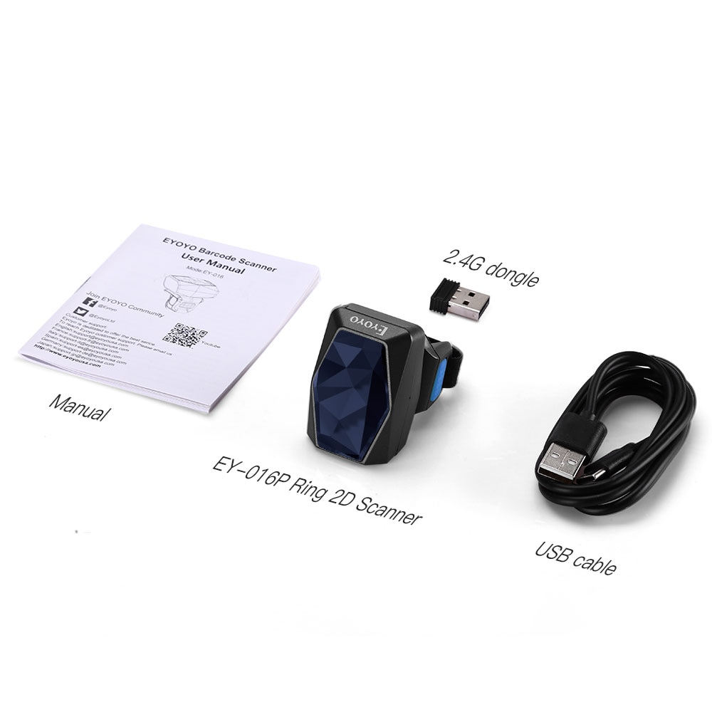 EY-016LP 1D 2D Wearable Ring Barcode Scanner Upgrade Portable Mini Finger Bar Code Reader 2.4GHz Wireless Bluetooth USB Scanner