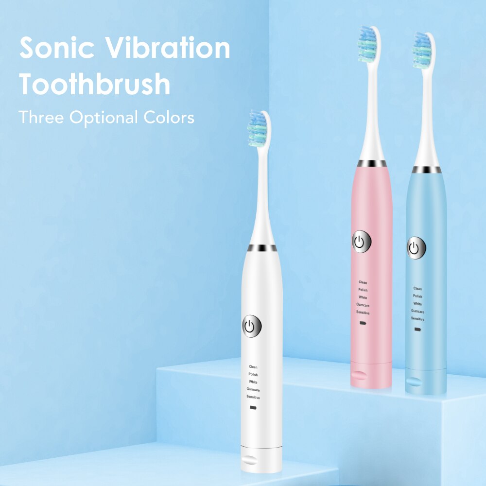 2 Heads Sonic Electric Toothbrush Teeth Clean Tool Soft Hair Tartar Plaque Calculus Remover Oral Hygiene Care Battery Power