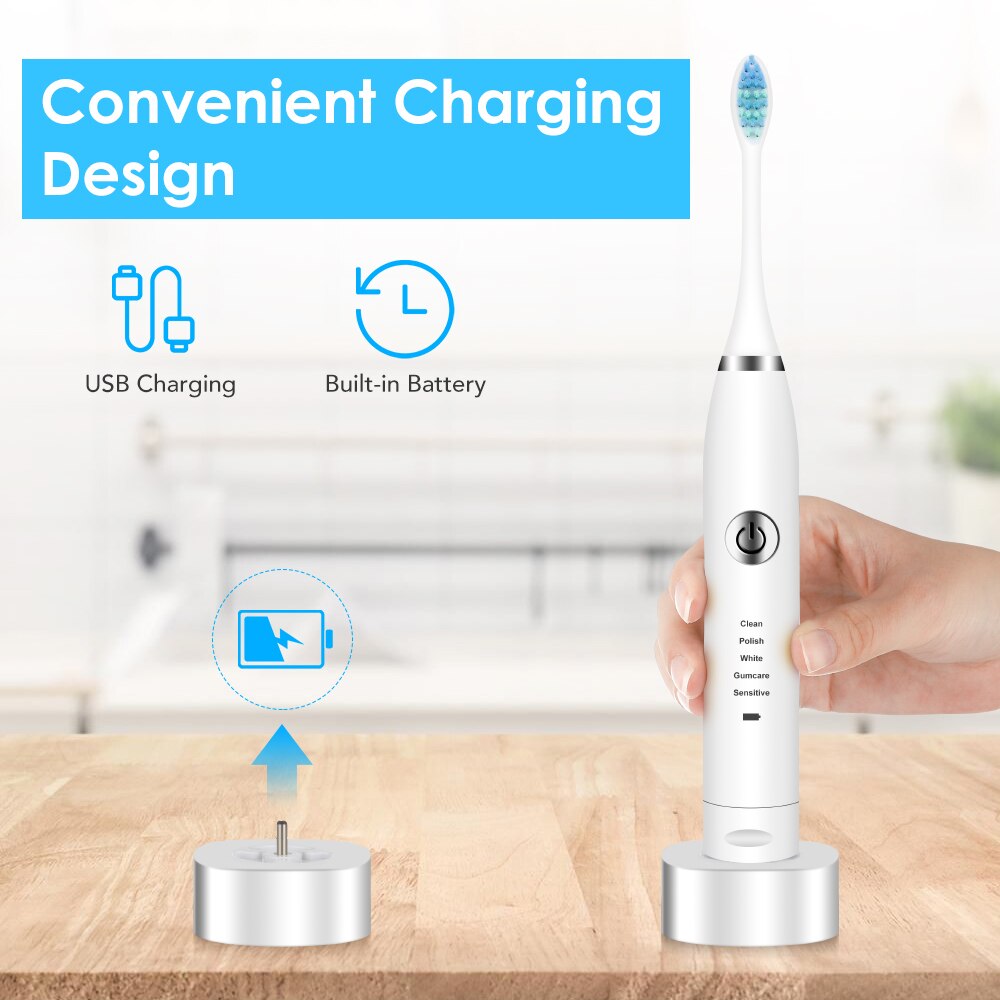 2 Heads Sonic Electric Toothbrush Teeth Clean Tool Soft Hair Tartar Plaque Calculus Remover Oral Hygiene Care Battery Power