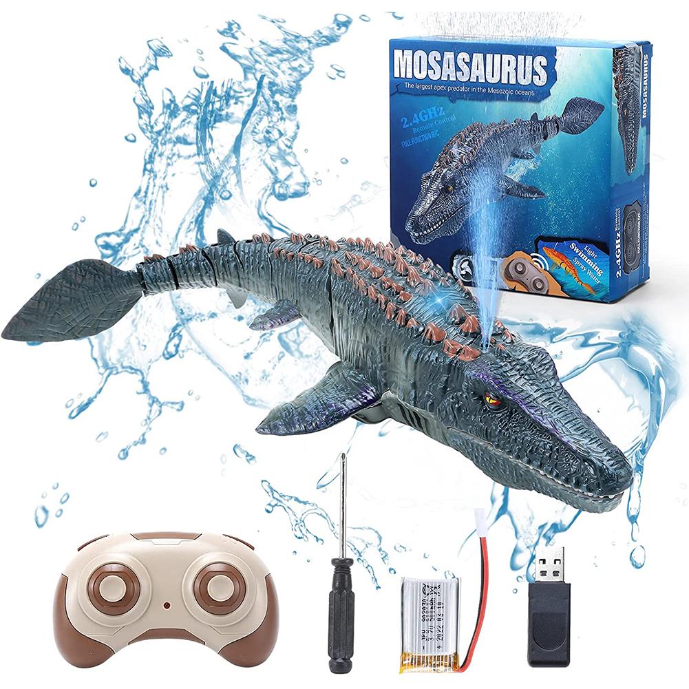 2.4G Remote Control Dinosaur For Kids Mosasaurus Diving Toys Rc Boat With Light Spray Water For Swimming Pool Bathroom Bath Toys