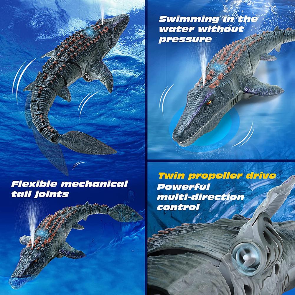 2.4G Remote Control Dinosaur For Kids Mosasaurus Diving Toys Rc Boat With Light Spray Water For Swimming Pool Bathroom Bath Toys