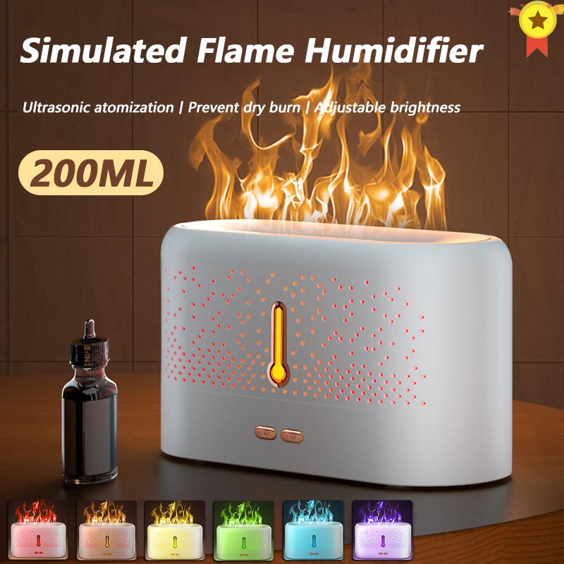 200ML 3D Flame Humidifier USB Essential Oil Aroma Diffuser Simulation Ultrasonic Home Office Air Freshener Fragrance Sleep Atomi