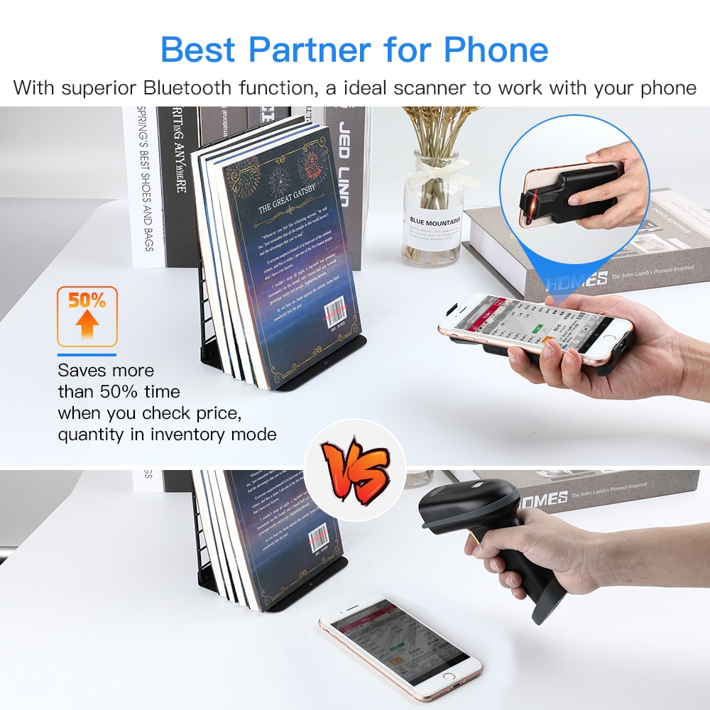 2D Back Clip Bluetooth Barcode Scanner Phone Work Portable Barcode Reader Data Matrix 1D 2D QR Scanner Android IOS System