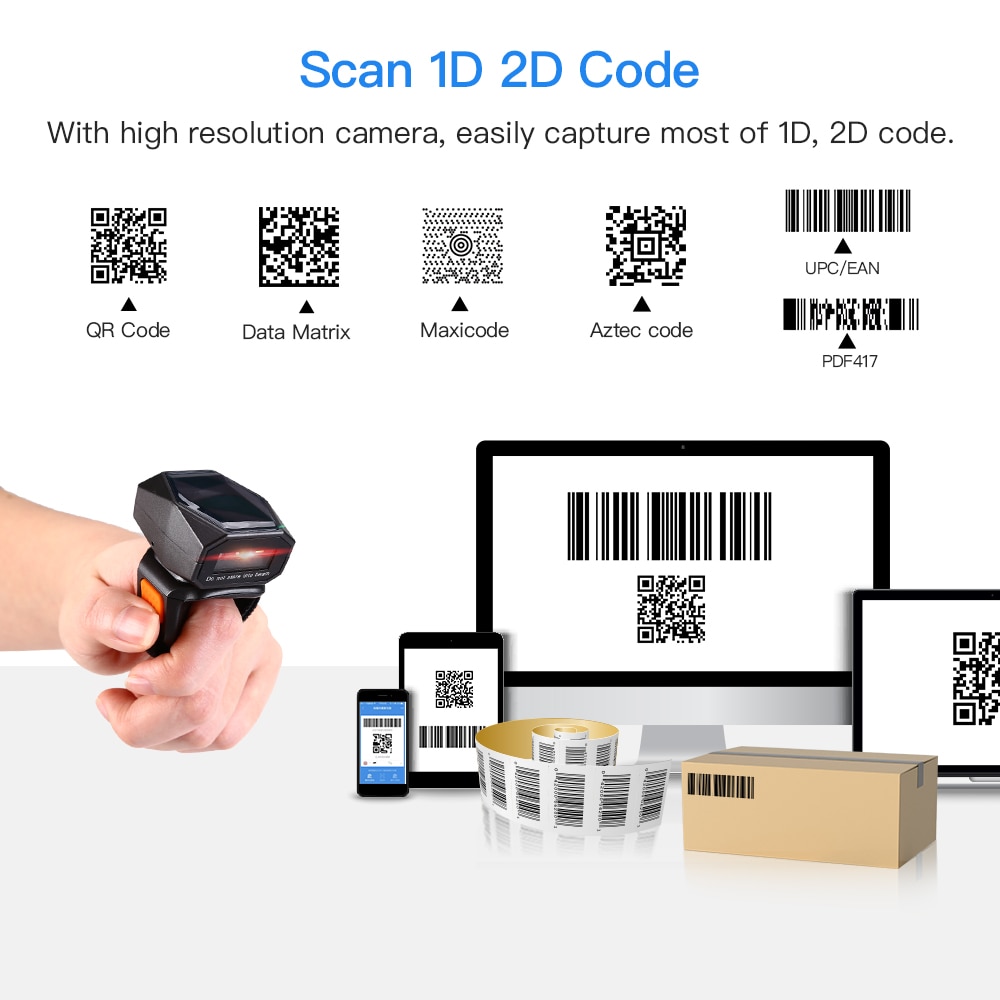 2D Wearable Ring Barcode Scanner Mini Portable 3-in-1 USB Wired 2.4G Wireless Bluetooth finger scanner iPad iPhone Android