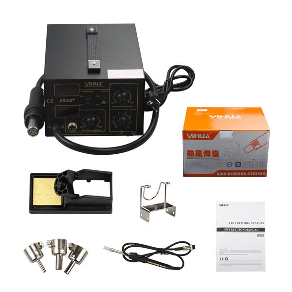 2 in1 SMD Soldering Rework Station Hot Air & Iron 852D+ 5Tips ESD PLCC BGA