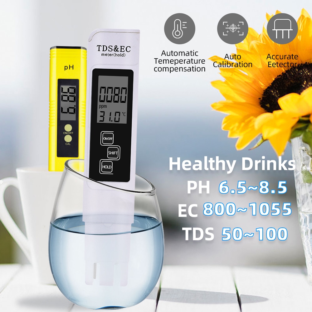 Digital 0.0-14.0 PH Meter Tester 0-9990ppm Digital TDS EC LCD Water Purity PPM Aquarium Filter