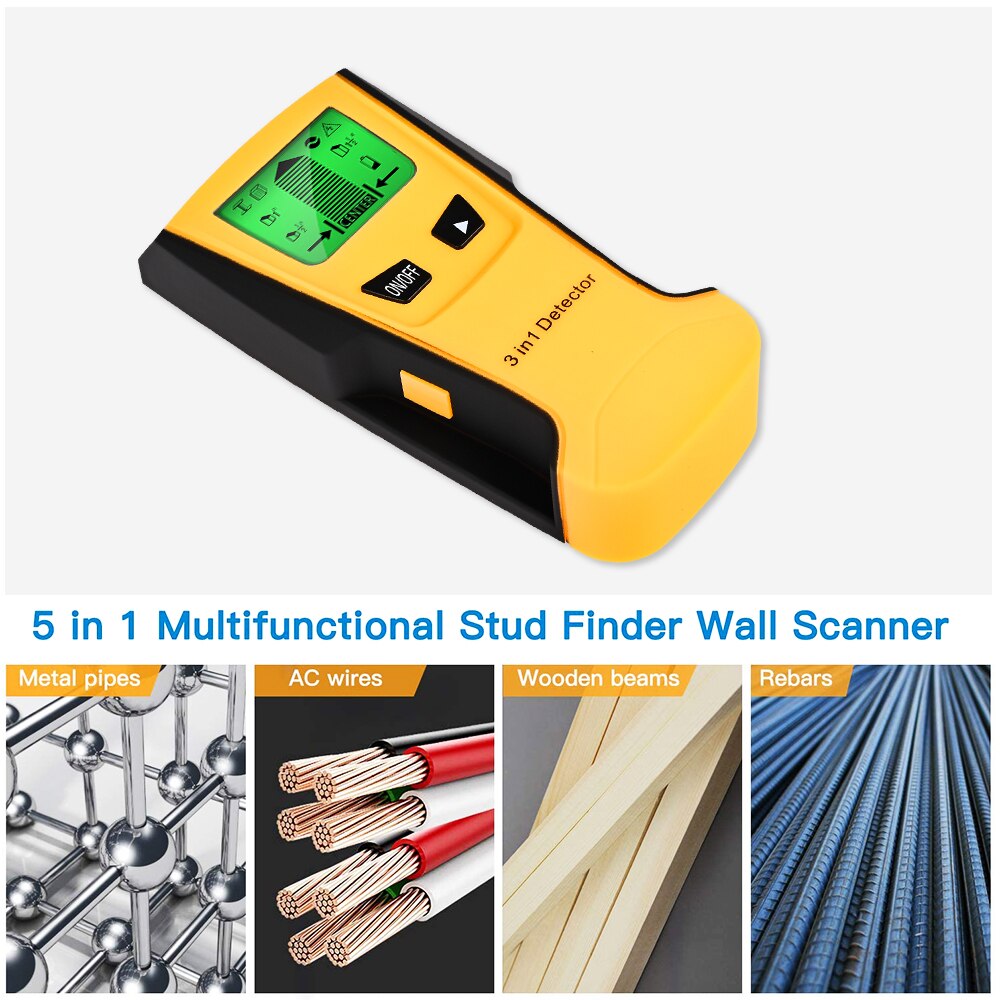 3 In 1 Metal Detector Find Metal Wood Studs AC Voltage Live Wire Detect Wall Scanner Electric Box Finder Wall Detector