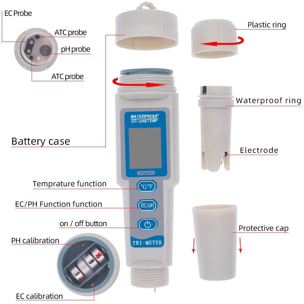 3 in 1 PH EC TEMP 0.01 Meter Waterproof Digital EC pen with Automatic temperature compensation for aquarium