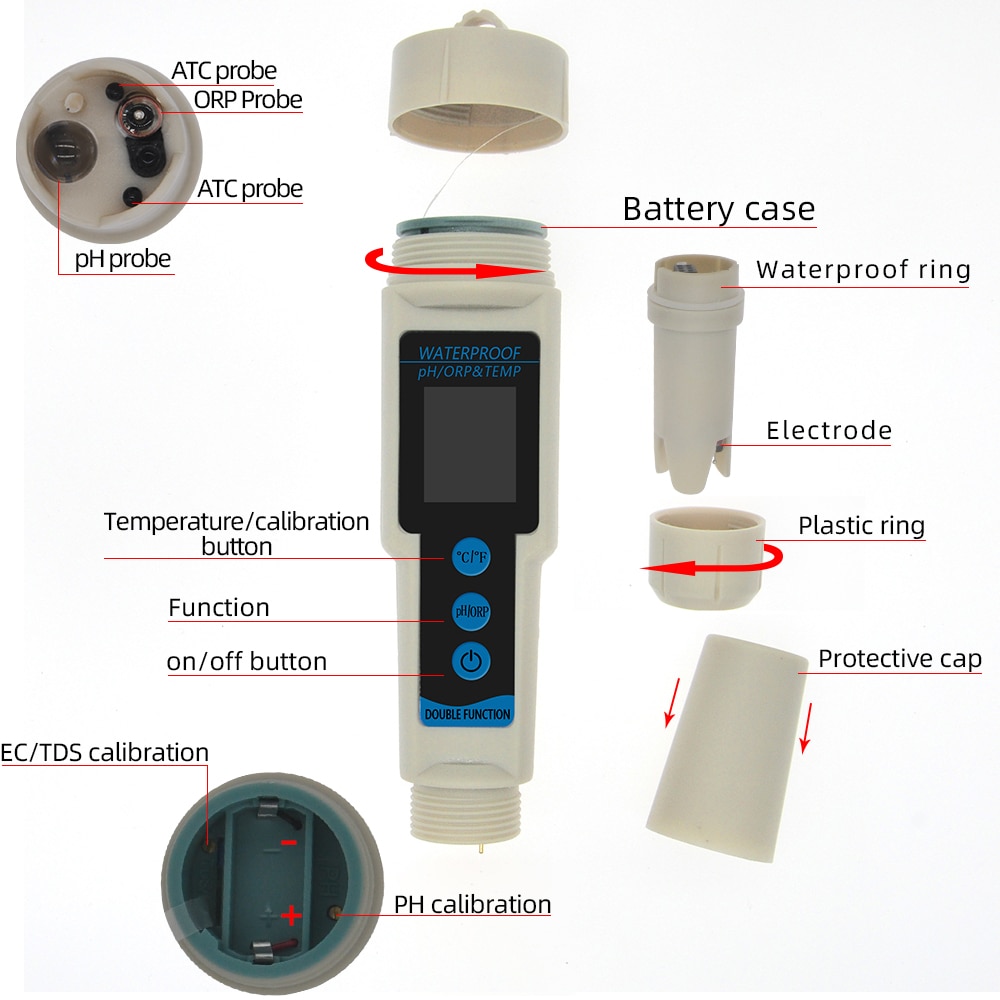 ORP Meter 3 in 1 pH ORP TEMP Tester pH Meter with Backlight Multi-parameter Digital Tri-Meter Water Quality Monitor