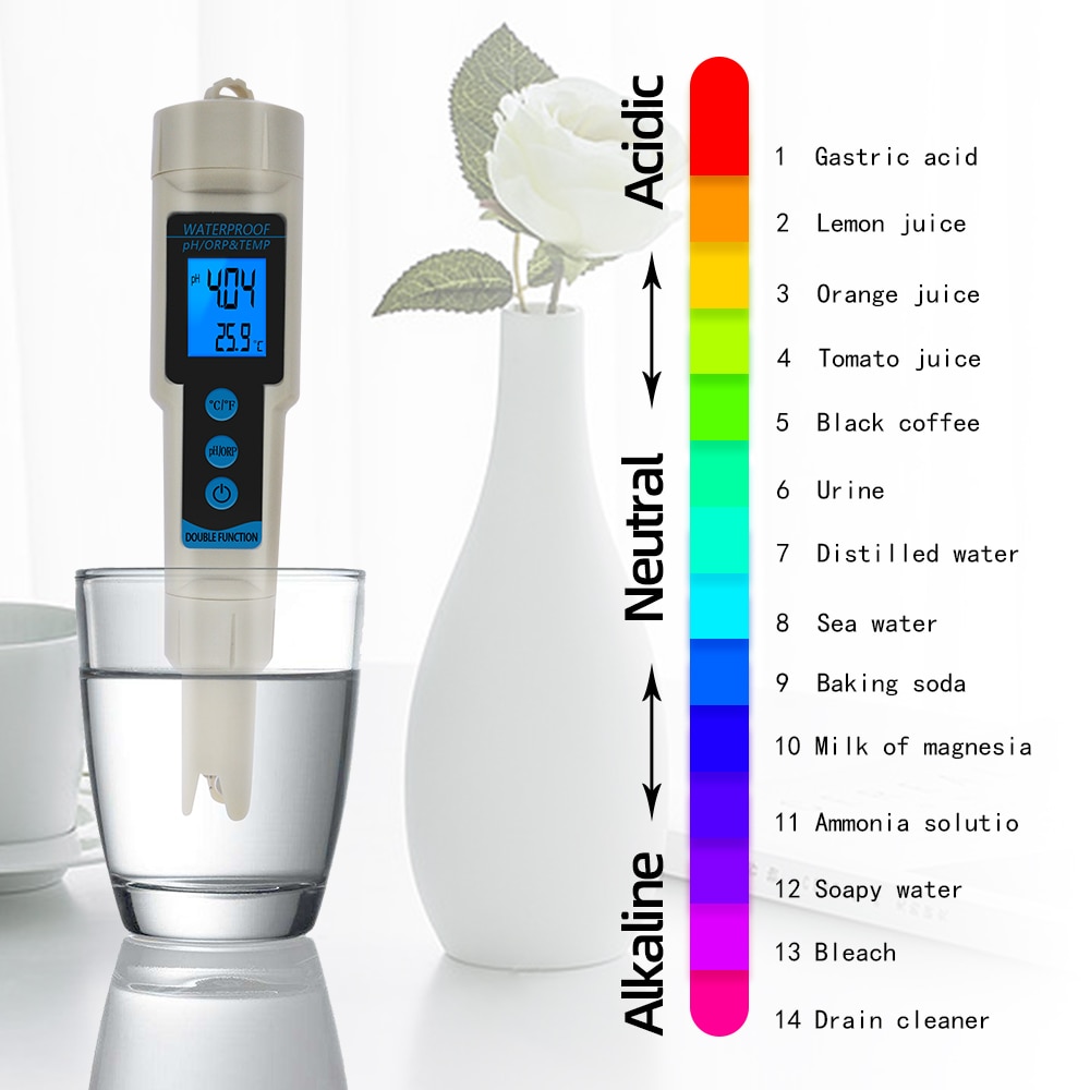 ORP Meter 3 in 1 pH ORP TEMP Tester pH Meter with Backlight Multi-parameter Digital Tri-Meter Water Quality Monitor