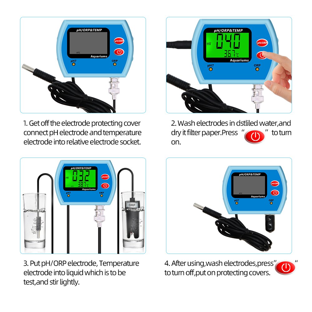 3 in 1 pH ORP&Temp tester Digital pH tester ORP meter temperature quality purity test measuring Aquarium instrument