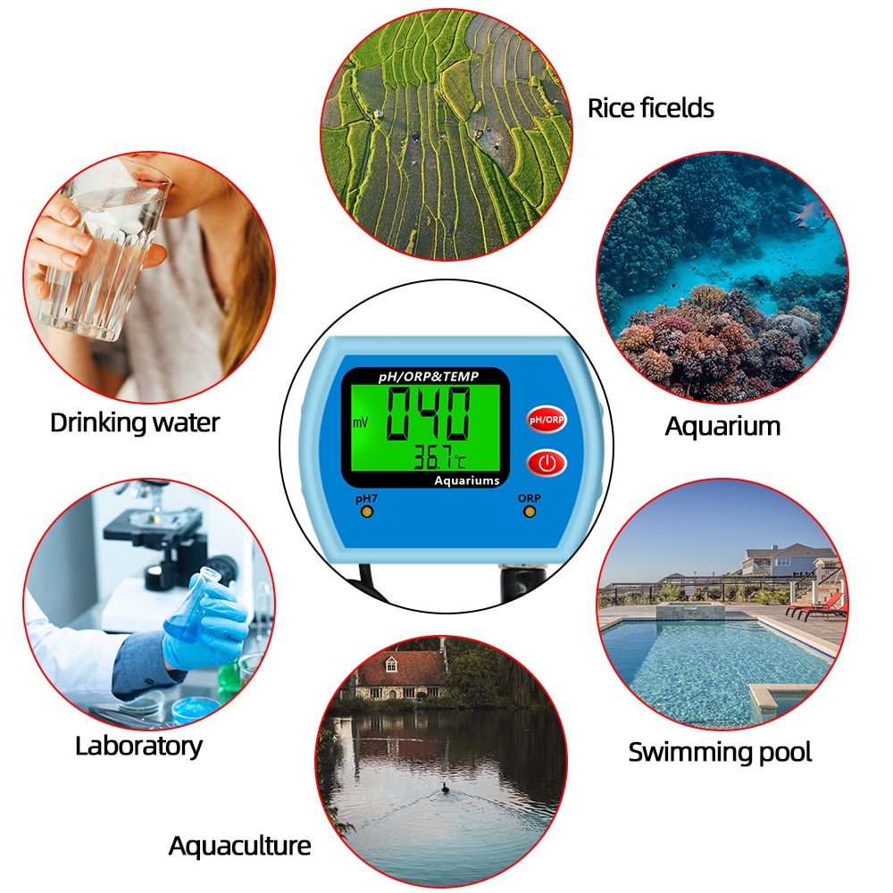3 in 1 pH ORP&Temp tester Digital pH tester ORP meter temperature quality purity test measuring Aquarium instrument