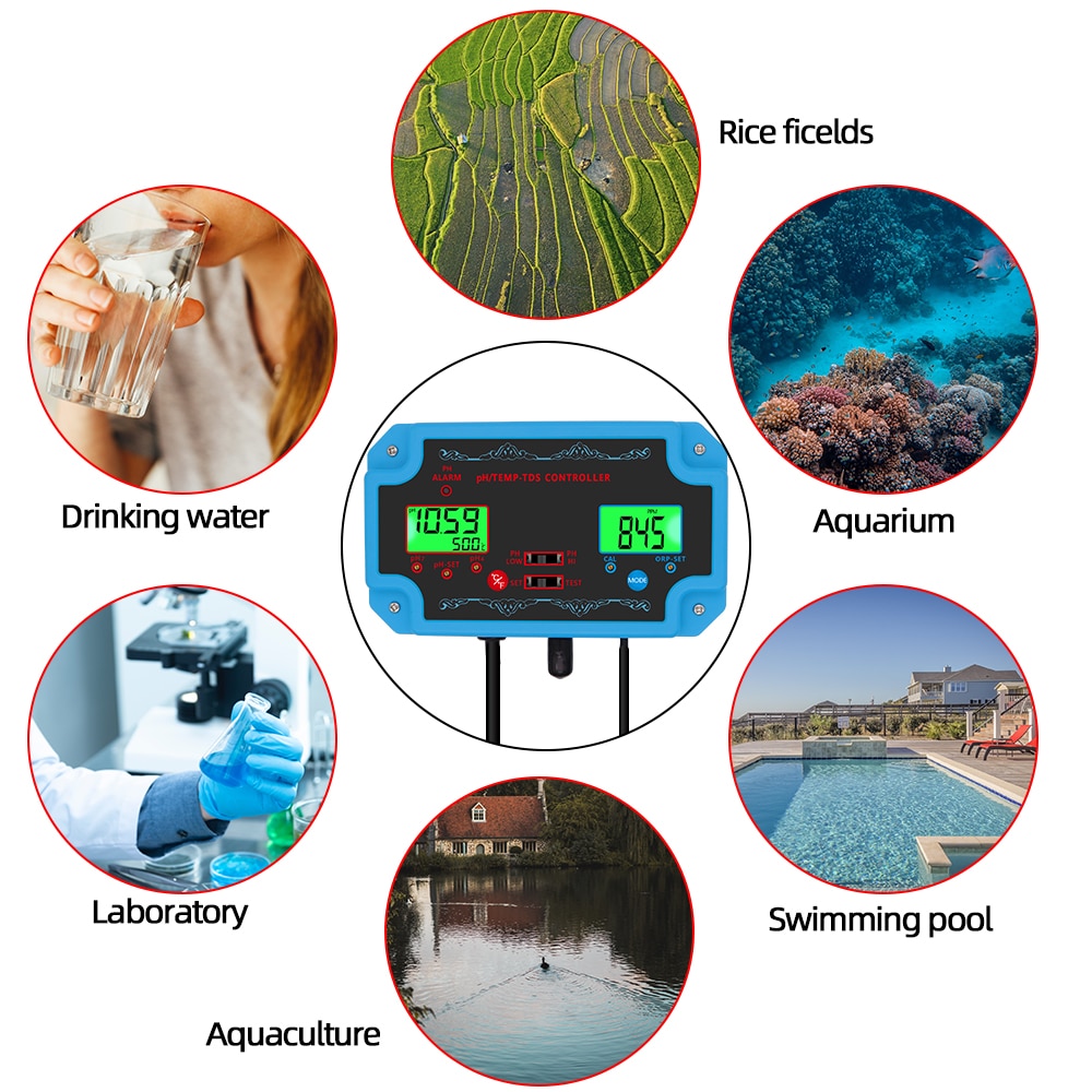 New 3 in 1 PH/TEMP/TDS Controller Water Quality Detector pH Controller with Electrode BNC Type Probe Tester for Aquarium