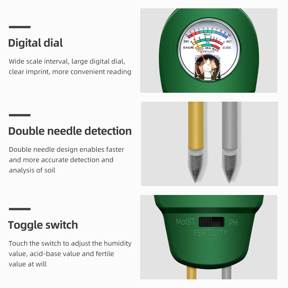 3 in 1 Soil Moisture Fertility Meter Water PH Tester Fertility Soil Meter Gardening Tool For Lawn/Outdoor/Indoor Use