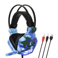 3.5mm Camouflage PC Gaming Headset with USB Light Over Ear Headphone with Cable Volume Controll Headphones with Mic Wired