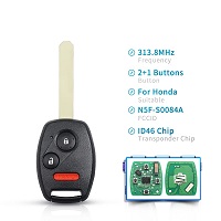 313.8Mhz N5F-S0084A Car Remote Key ID46 Chip 3 Button Replacement For Honda Civic Accord EX 2006 2007 2008 2009 2010 2011